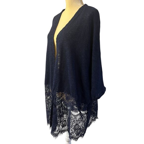 Maurices Women's Open Front Cardigan Lace Trim Navy Cover Up Size 2 - Picture 2 of 11